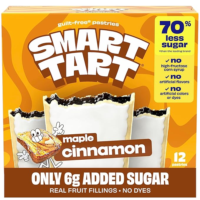 Smart Tart Toaster Pastries Maple Cinnamon - Low Sugar Snacks, Healthy Breakfast Pastry, On the Go Snack - Only 6g Added Sugar - 12 Count