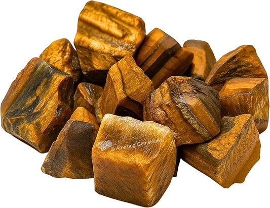 Amazing Gemstone Tiger Eye Raw Crystals and Healing Stones, Natural Rocks for Tumbling and DIY Raw Stones and Crystals (5 Pieces)