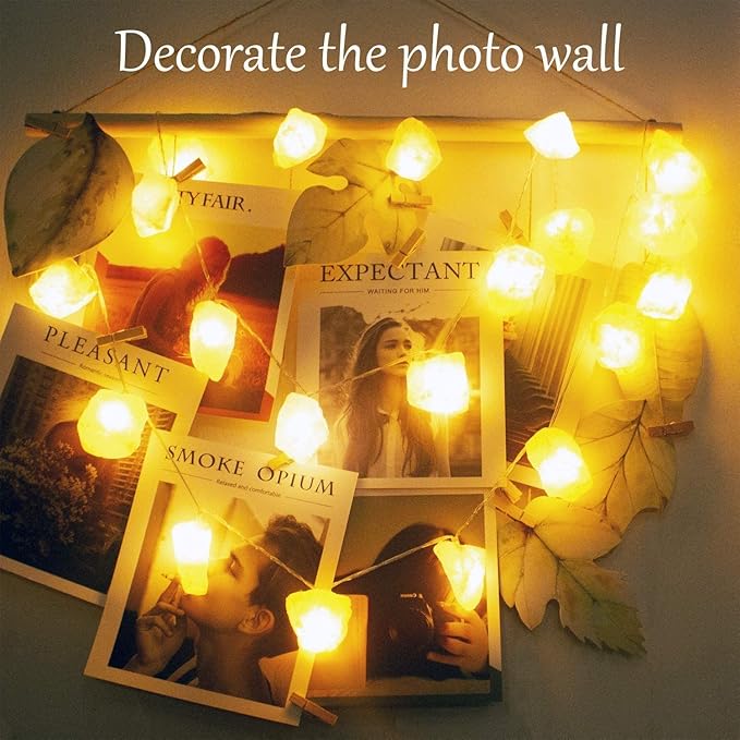 Himalayan Salt String Lights with Switch, 20 Natural Salt Block LED Light with USB Interface Suitable for Decorating Home, Bedrooms, Fireplaces（Total Length: 11.5 Feet）