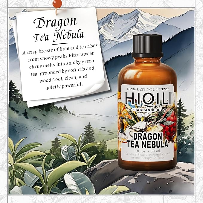 HIQILI Dragon Tea Nebula Fragrance Oil for Candle & Perfume Making, Hotel Scents for Essential Oil Diffuser, Room Spray, Thé Yulong - 1 Fl Oz