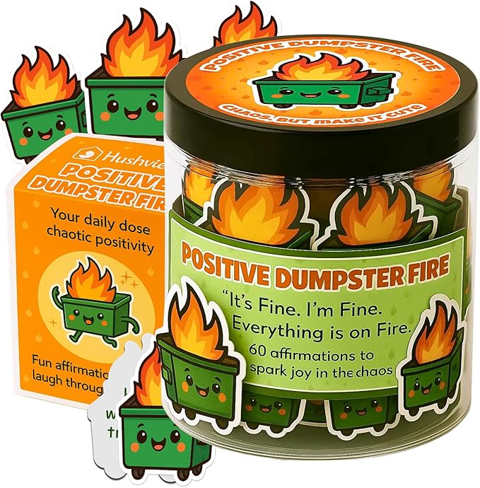 60 Positive Dumpster Fire Cards Jar, Emotional Dumpster Fire Desk Accessories, Affirmation Cards for Women, Teens Girl, Coworker, Dumpster Fire Zen Garden, Womens Birthday Gifts Unique