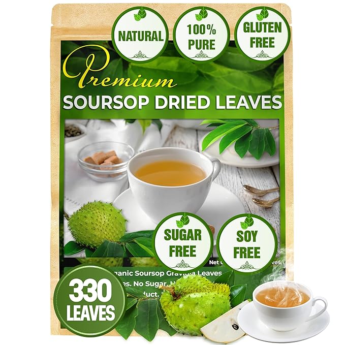 FreshDrinkUS, 330-350 Premium Soursop Dried Leaves Tea, 115 Cups, Hojas De Guanabana Whole Leaves, Wildcrafted, Graviola, Soursop, Guanabana Tea, Loose Leaf Herbal Tea, Gluten/Sugar/Caffeine Free