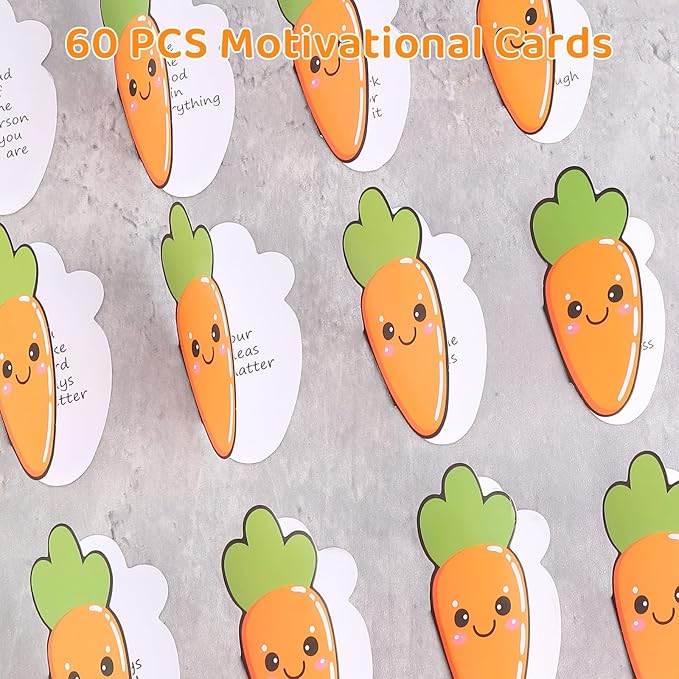 60 PCS Positive Carrot Emotional Support Gift Set Carrot Affirmation Cards with Glass Jar for Carrots Gifts Mental Health Gifts to Cheer Up Friends Positive Affirmations Cards for Women