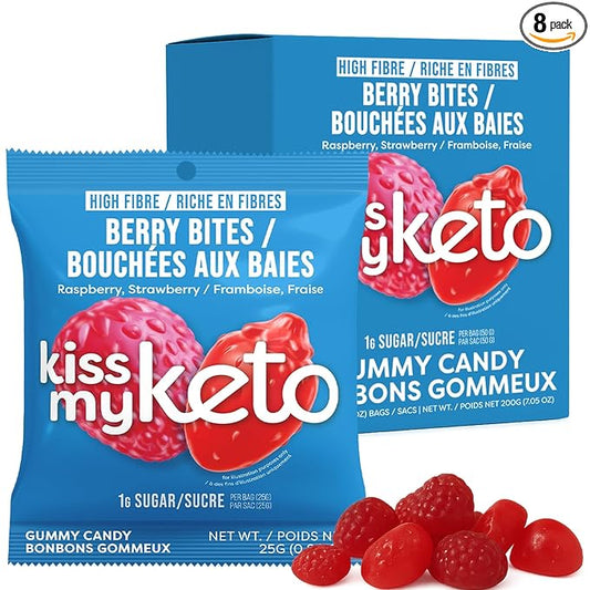 Kiss My Keto Sugar Free Gummies, Berry Bites 8-Pack – Satisfy Cravings while Staying in Ketosis – High Fiber, 7g Net Carbs, Non-GMO, Vegan, & Gluten-Free – Low-Calorie Vegan Candy
