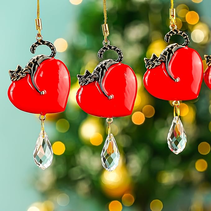 H&D HYALINE & DORA Red Heart with Black Cat Decor Hanging Ornaments Christmas Tree Ornaments Crystal Glass Animal Hanging Ornament 2025(Set of 6)