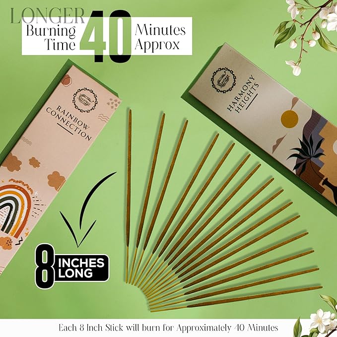 Raajsee Incense Sticks Organic Non Toxic - Pack of 6 Natural Inscents with Insence Holder -120 Sticks, Clean Burn, Boho Gift Set, Palo Santo & Sandalwood, Vanilla Musk, Rose, Green Tea, Lemon Grass