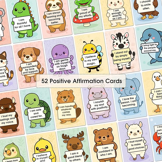 Animals Positive Affirmations Cards & Thought-Provoking - Motivational & Mindful Daily Cards (52 Cards) - Unique Gift for Women and Kids