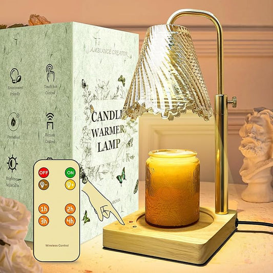 Candle Warmer Lamp with Timer Electric Wax Warmer for Scented Wax Melt Warmer Melter for Jar Candles Touch & Remote Control Dimmable Adjustable Height Gifts for Women 2 Bulbs Skirt Shaped Glass