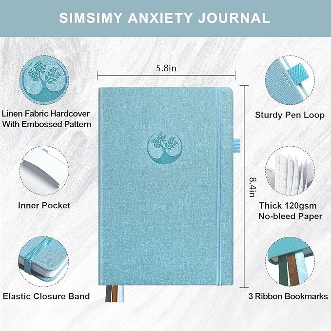 Mental Health & Anxiety Journal, 91 Days Mood Tracker Journal for Mindfulness, Self Care & Stress Relief, Guided CBT Journal with Mental Health Coloring Book Pages & Dream Diary to Record, Wellness Gifts for Women Men
