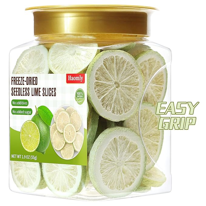 Haomly Freeze-dried Seedless Lime Slices,About 40 Slices,Dehydrated Limes for Cocktails,Tea, Snacking, Baking, Smoothies, Garnishing, and Desserts,100% Natural Dried Limes