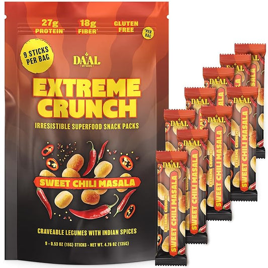 Daal By Keen Crunchy Mung Bean Snacks – Sweet Chili Masala – Plant-Based Protein, High Fiber, Gluten-Free, Nut-Free – Mix into Salads or Enjoy as an On-the-Go Snack – 1 Resealable Pack, 4.76 oz