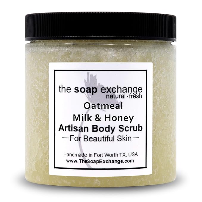 The Soap Exchange Sugar Body Scrub - Oatmeal, Milk & Honey Scent - Hand Crafted 16 fl oz / 480 ml Natural Artisan Skin Care, Shea Butter, Exfoliate, Moisturize, & Protect. Made in the USA.
