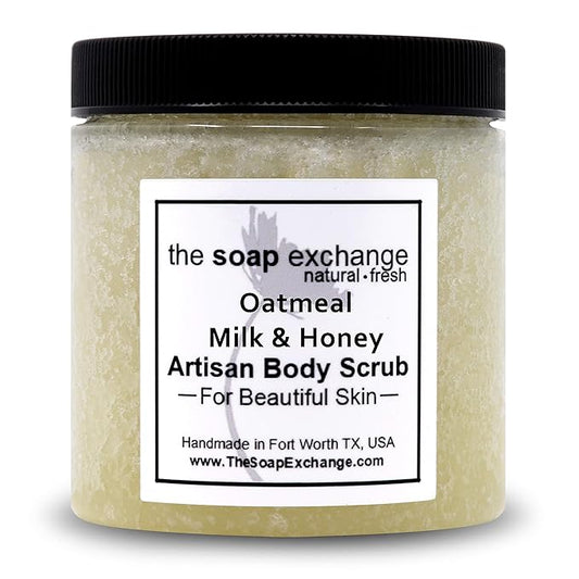 The Soap Exchange Sugar Body Scrub - Oatmeal, Milk & Honey Scent - Hand Crafted 16 fl oz / 480 ml Natural Artisan Skin Care, Shea Butter, Exfoliate, Moisturize, & Protect. Made in the USA.