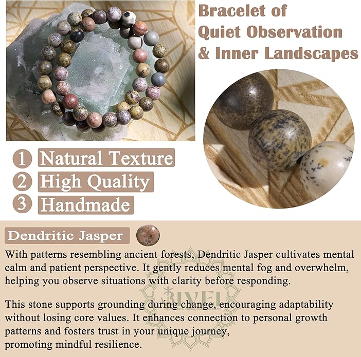 Bivei Natural Gemstone Semi Precious Healing Crystals Handmade Stretchy Round Beads Bracelet, Enhance Positive Energy