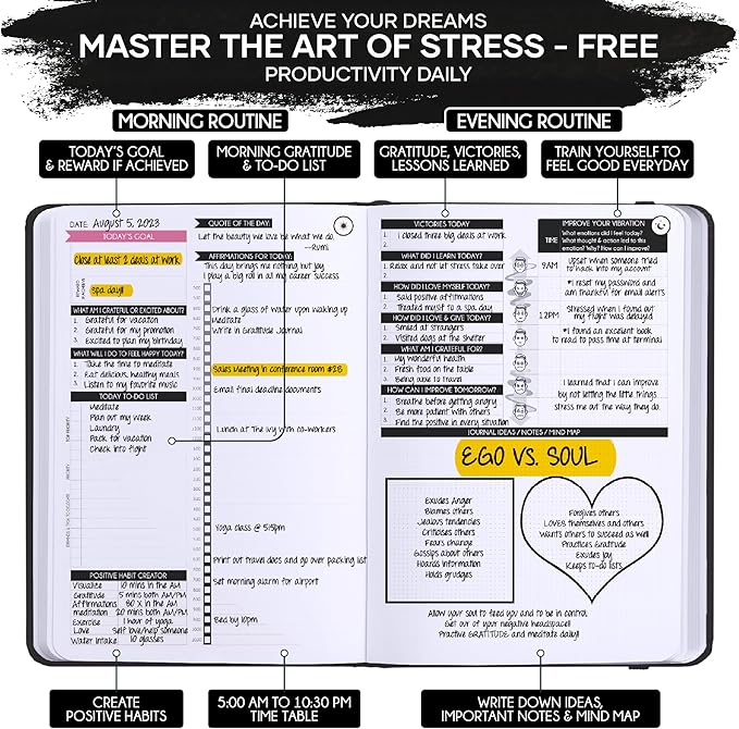 Self Care Journal - 5 Minute Mental Health & Manifestation Journal | 90-Day Undated Daily Planner for Positivity, Affirmations & Gratitude | Guided Mindfulness, Reflection | Vision Board + Stickers