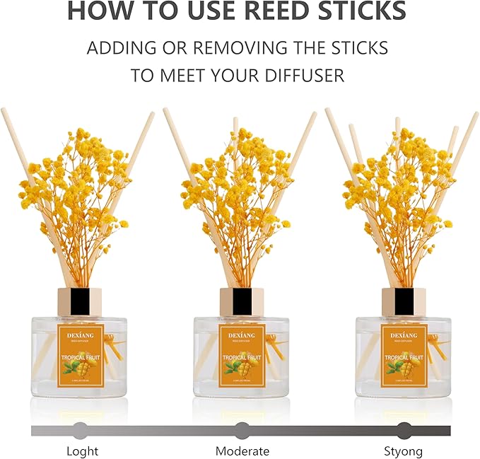Reed Diffuser Set - 3.38 fl oz （100ml） Tropical Fruit Home Fragrance Reed Diffuser for Bathroom Shelf Decor 6 Reed Stick