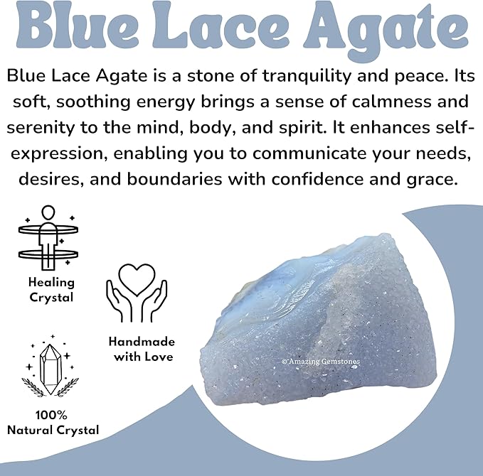 Amazing Gemstone Blue Lace Agate Raw Crystals and Healing Stones, Natural Rocks for Tumbling - DIY Raw Stones and Crystals, 2 Pieces