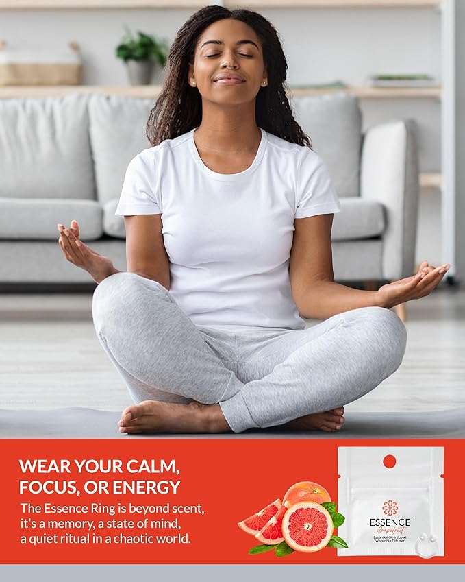 Essence Wearable Aromatherapy Nasal Diffuser – Grapefruit Essential Oil Nose Ring Silicone Inhaler for Stress & Mood Support - Made in USA & Travel-Friendly (3 Pack)