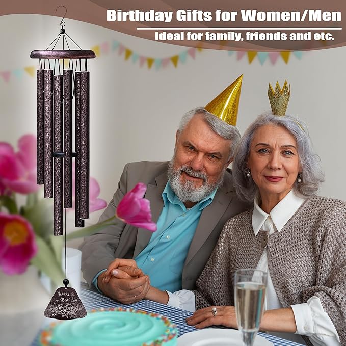 Birthday Gifts for Women/Men, Happy Birthday Decorations 32” Wind Chimes Outside, Wind Chimes for Mom Her Bestie Coworker Friend