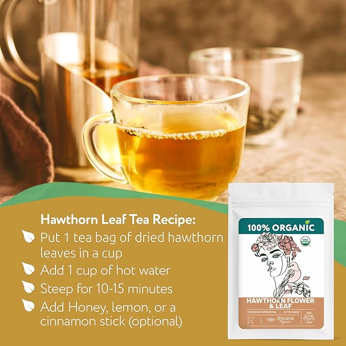 Hawthorn Tea Organic (40 Tea Bags) - Hawthorn Leaf Tea - Hawthorne TeaBags for Pressure Balance, Heart Health - Hojas de Espino Blanco