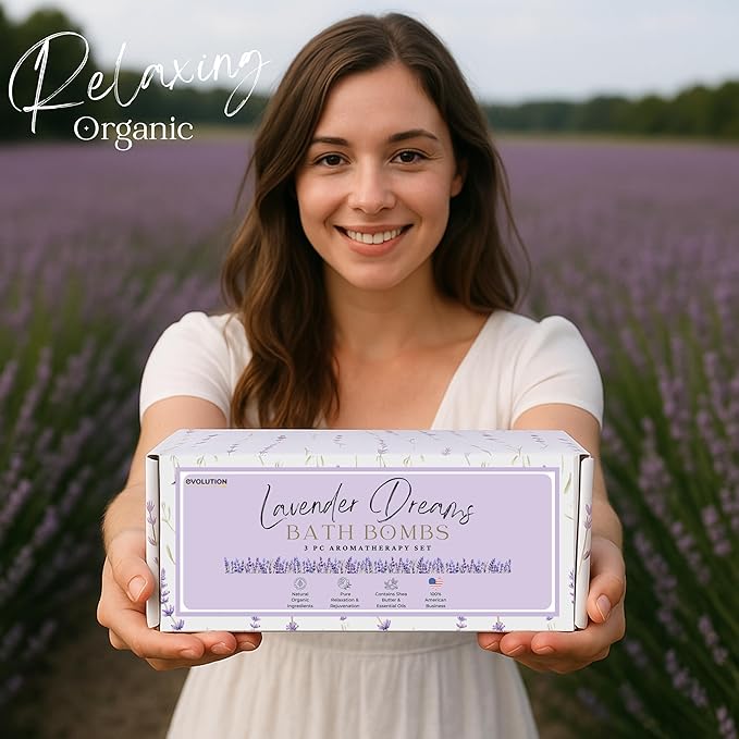 EvolutionUSA Lavender Dreams Bath Bombs for Women, 3 Organic Flower Bath Bombs, Soft Lavender Bath Fizz, Womens Bath Fizzers Gift, Lush Bath for Girls, Relaxing Bathbombs, Bath Balls