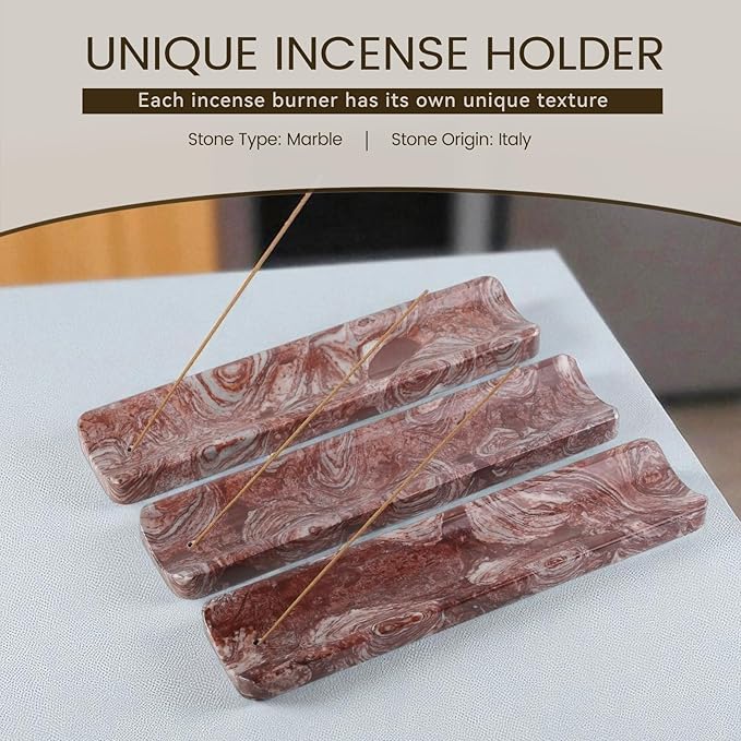 Koville Marble Incense Holder, Incense Holder for Sticks, Incense Sticks Holder Ash Catcher for Meditation Yoga SPA, Natural Stone Incense Burner, Home Table Decor (Red)