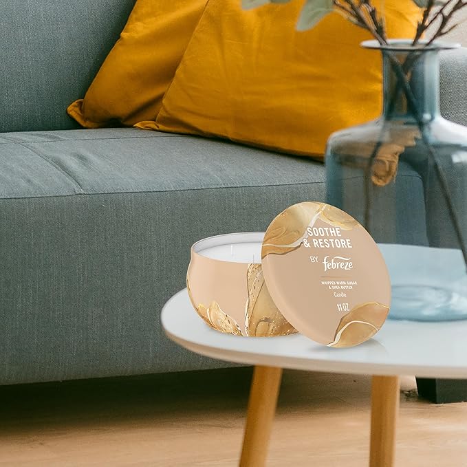 Febreze Scented Candle, Soothe & Restore Scent, 11 oz 4 Wick Candle, Single Pack