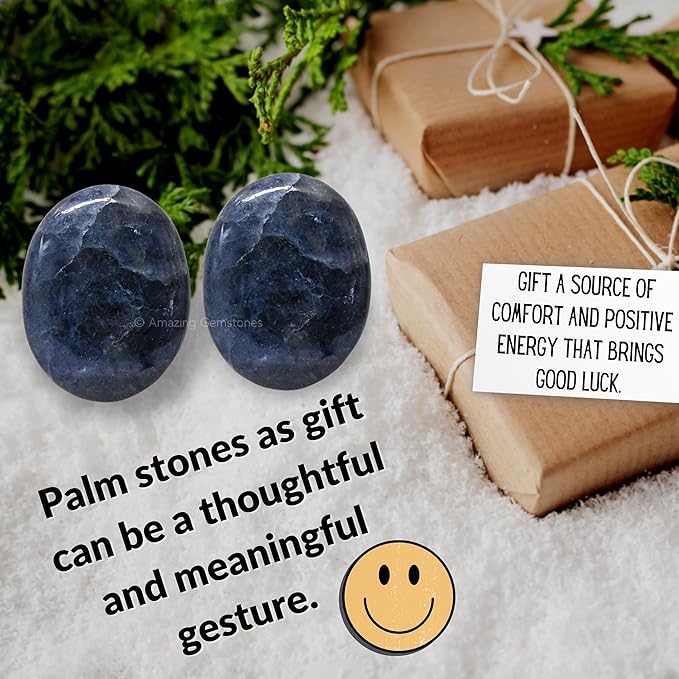 Amazing Gemstone Iolite Crystals and Healing Stones - Large Palm Stone Crystals Piedra - Crystal for Good Luck, Balanced Positive Energy, Meditation - Unique Stocking Stuffers and Gifts for Women, Men