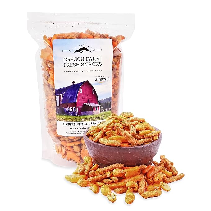 Oregon Farm Fresh Snacks Timberline Trail Spicy Mix - Spicy Nuts And Cajun Sticks Trail Mix - Game Night Snacks In Resealable Bag - Hand-Blended Hot & Savory Snack Pack (16oz) (Pack of 2)