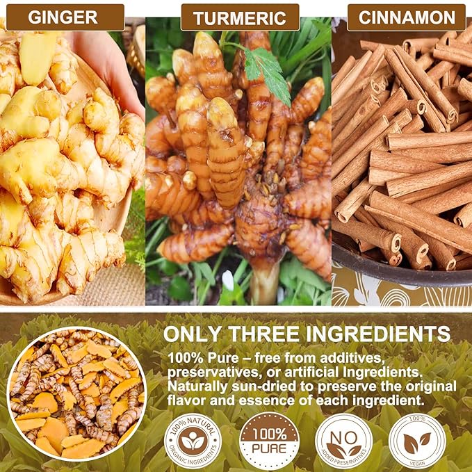 120 Bags Premium Turmeric Ginger Cinnamon Tea, 100% Natural Ingredients Blend, Pure Turmeric Ginger Herbal Tea for Wellness, No Additives, No Sugar, No Caffeine, Vegan (120 Bags)