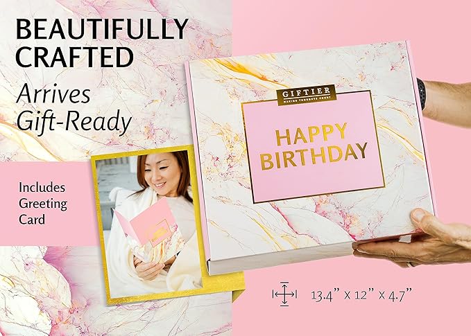 Birthday Gift Basket for Women - Happy Birthday Gift Basket For Her w/Memory Foam Pillow, Blanket, Candle, Socks, Journal, and Card - Curated Birthday Gift Set and Happy Birthday Gift Box for Women