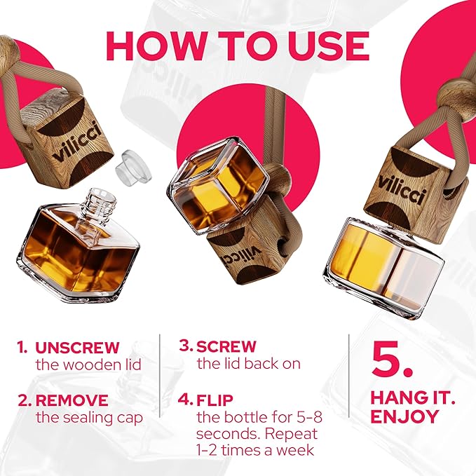 Vilicci Car Air Freshener | Luxurious Auto Perfume | Premium Hanging Air Freshener | Long Lasting Fragrance for Auto and Home | 1 Bottle of Car Scent (1 Count (Pack of 1), Montreal Romance)