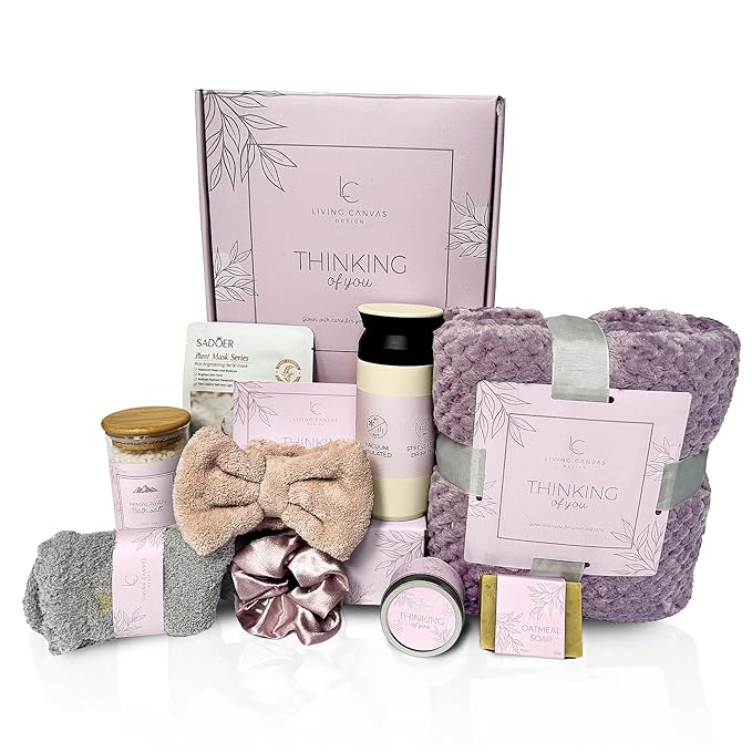 Self Care Gifts for Women 11 Piece, Womens Get Well Gifts for Mom Girlfriend Wife Daughter, Women’s Spa Gifts Baskets With Bath Salts, Oatmeal Soap, Blanket, Encouraging Inspirational Gift Basket, Lav