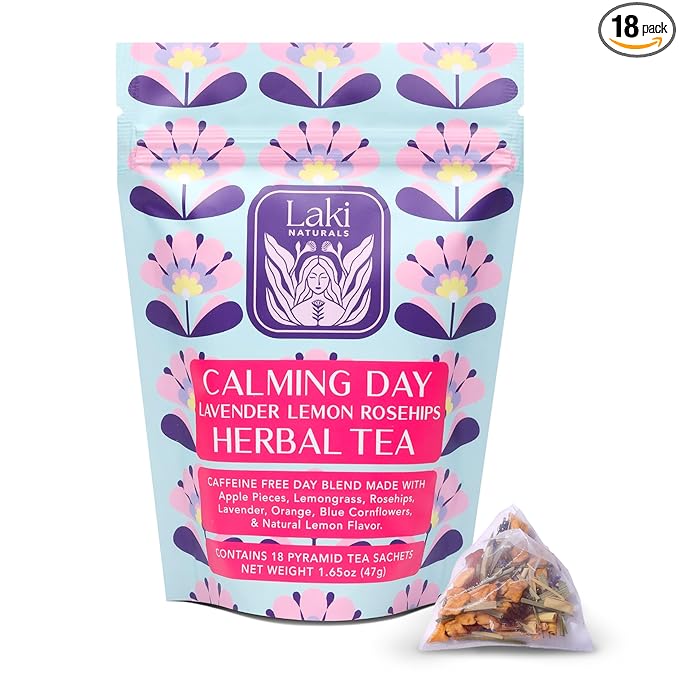 Calming Day Herbal Tea (1.65 oz, Pack of 18 Tea Bags) – Relaxing Caffeine-Free Tea with Lavender, Rosehips and Lemongrass – Gift for focus, clarity, relaxation and wellness