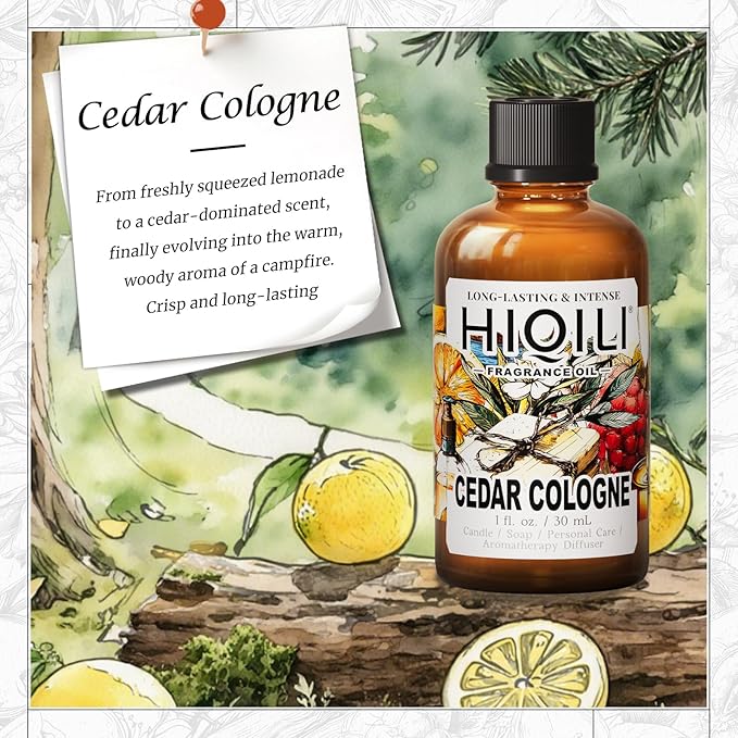 HIQILI Cedar Cologne Fragrance Oil for DIY Candle & Soap Making, Inspired by Alr-Cologne CED.Atls, Long-Lasting, Luxury Hotel Scents for Diffuser - 1 Fl Oz