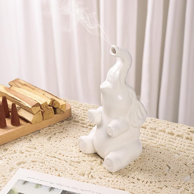 Potiera Small Cute Elephant Incense Holder, Handmade Ceramic Palo Santo and Cone Incense Burner for Meditation Home Decor, Mother's Day Elephant Gifts for Women, Christmas Birthday Gift for Mom Dad