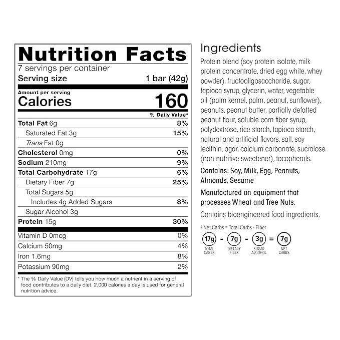 Wonderslim High Fiber Protein Bars, Fluffy Nutter | 15g Protein, 7g Fiber | Low Sugar, Low Carb | Healthy Indulgence | Satisfying, Supports Energy & On-the-Go Convenience, 7 Pack