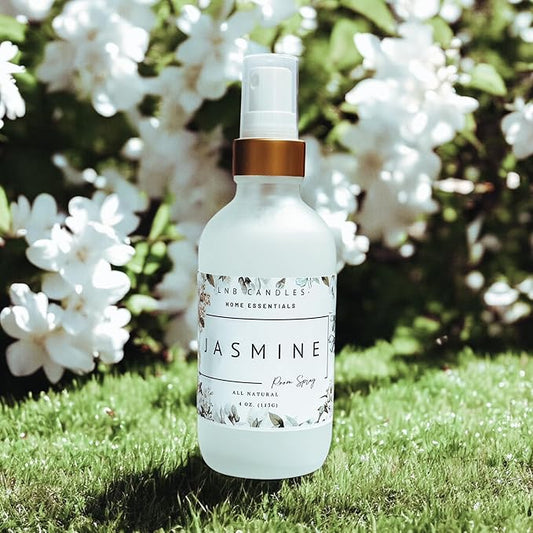 Jasmine Scent Natural Room Linen Spray Fragrance Mist Clean Ingredients Essential Oils Made In USA Air Freshener Interior Long Lasting Scent Pet Friendly Living Spaces Bathroom Bedroom Floral