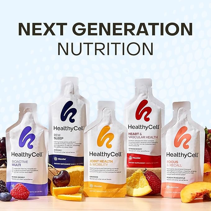 Healthycell REM Sleep Aid Supplement for Adults - Liquid Gel Extra Strength Sleep Supplement with Melatonin, Magnesium, L-Theanine, GABA & Natural Calming Herbs - 30 Gel Packs, Cherry Flavored