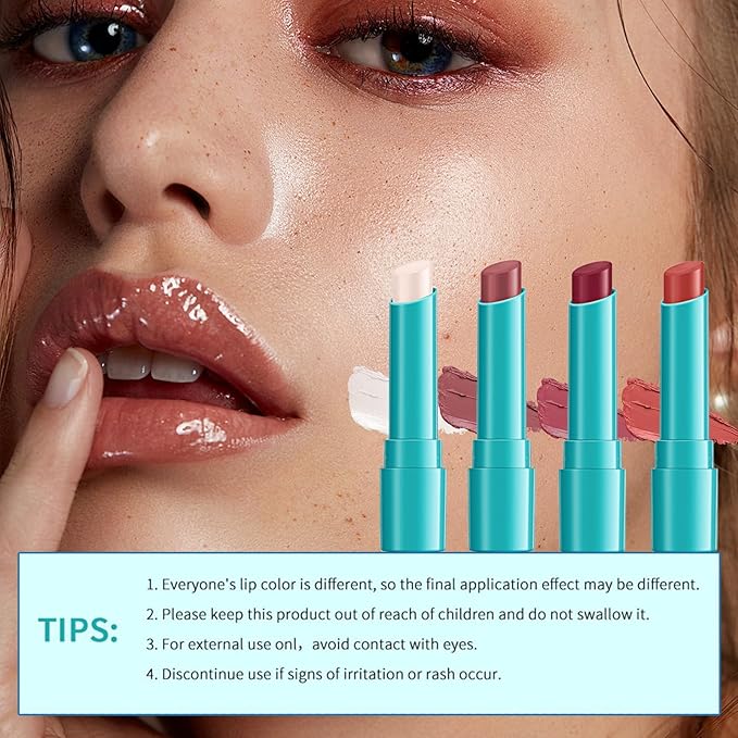4pcs Lip Tint Hydrating, Moisturizing Lip Oil Balm, Long Lasting Waterproof Lip Gloss Non-Stick Cup Lipstick Set, Natural Ingredients Strong Moisturizing Lipstick