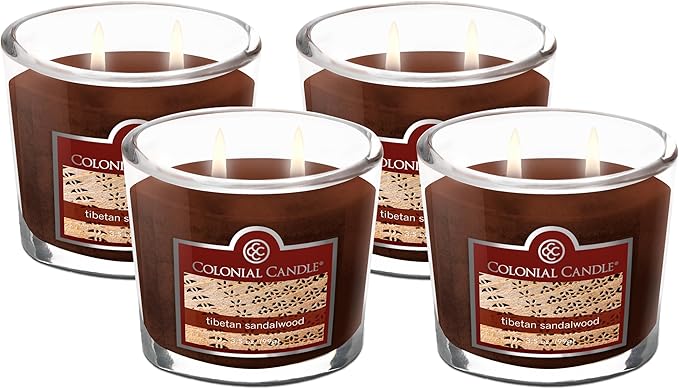 Colonial Candle Tibetan Sandalwood Scented Jar Candle, 2 Wick, 3.5 oz, Mottled Wax Candle (Pack of 4)