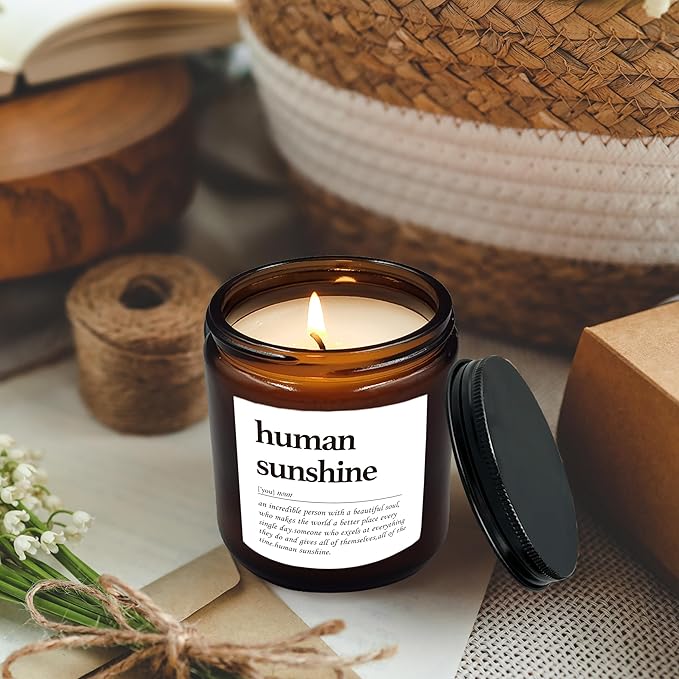 HIWX Human Sunshine Scented Candle - Appreciation Gifts for Teachers & Coworkers, Inspirational Thank You Christmas Soy Jar Candle, Lavender, Vetiver, Sandalwood Scented 8oz Holders