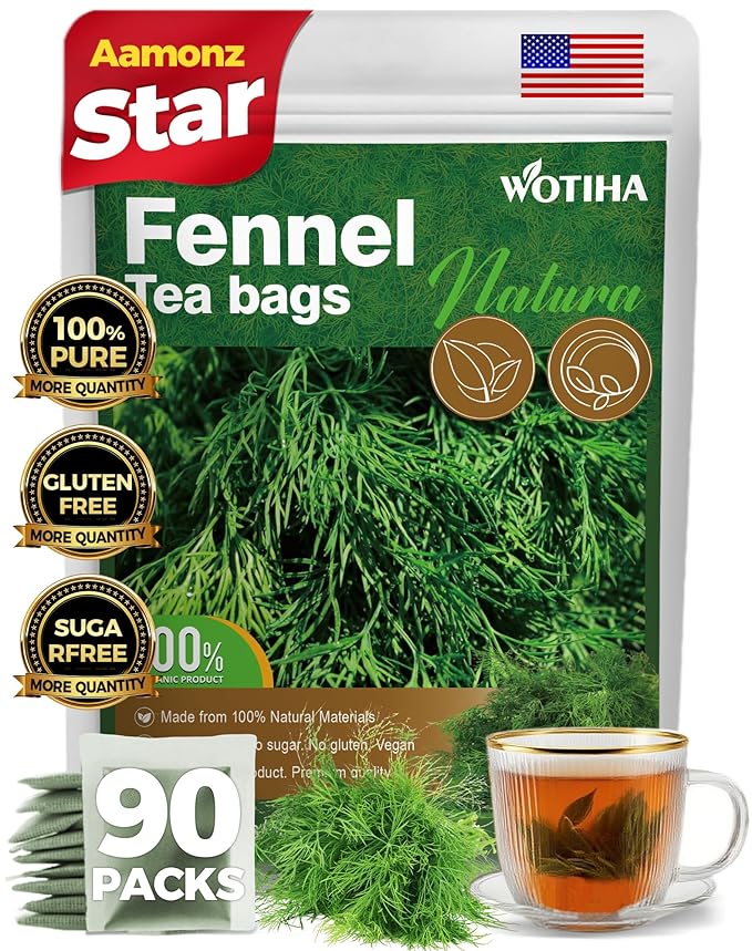 WOTIHA-Organic Natural Fennel Tea 180g. 90 Herbal Tea Bags-100% Natural Premium Herbal Tea, Sugar-Free, Caffeine-Free, Gluten-Free, Vegan