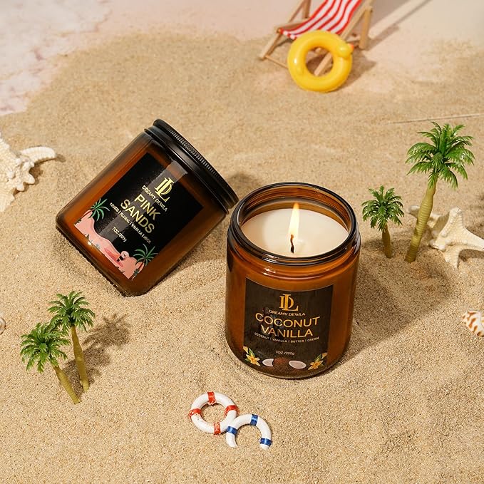 Coconut Vanilla Candles, 7oz Vanilla Coconut Scented Candle, Natural Soy Candles for Home Scented, Long Lasting with 50 Hour Burn Time, Gifts for Men Women