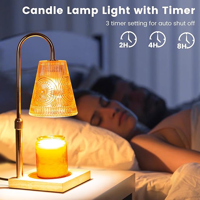 Candle Warmer Lamp with 2 Bulbs, Electric Candle Warmer with Timer -Adjustable Height and Dimmer LampCandle Warmer for Scented Jar Candles Wax Melt Warmer for Home Decor