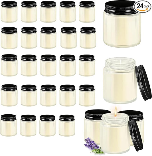 24 Pcs 4 Oz Mason Jar Candles, Lavender Scented Soy Candles Bulk Set for Stress Relief and Relaxation, Great Favors for Wedding, Christmas, Housewarming Gifts (Black-Lavender, 24)