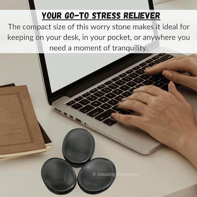 Amazing Gemstone Black Obsidian Worry Stone, Healing Crystals - Piedra Crystal Fidget for Gift, Meditation, Calming, Relaxation, Stress Relief