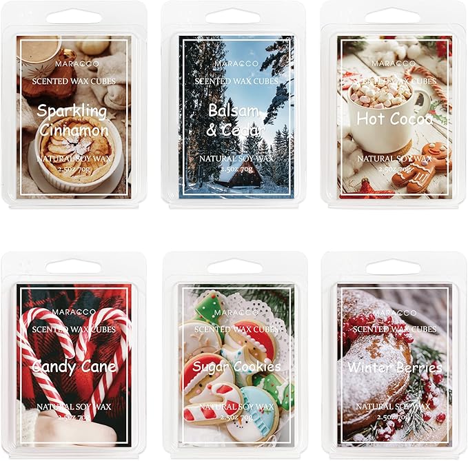 Christmas Scented Wax Melts, Soy Wax Cubes for Wax Warmer, Wax Melts Wax Cubes Xmas Winter, 6 x2.5oz