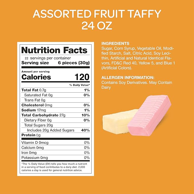 Assorted Taffy Candy - 1.5 Pound Bulk Pack (About 130 Count) - Fruit and Berry Flavors