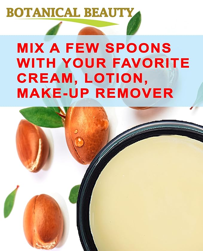 Botanical Beauty ARGAN OIL BUTTER RAW 100% Pure Natural VIRGIN UNREFINED Cold-Pressed for Face, Skin, Body, Hair, Lip, Nails. Rich in Vitamin E (8 Fl Oz)